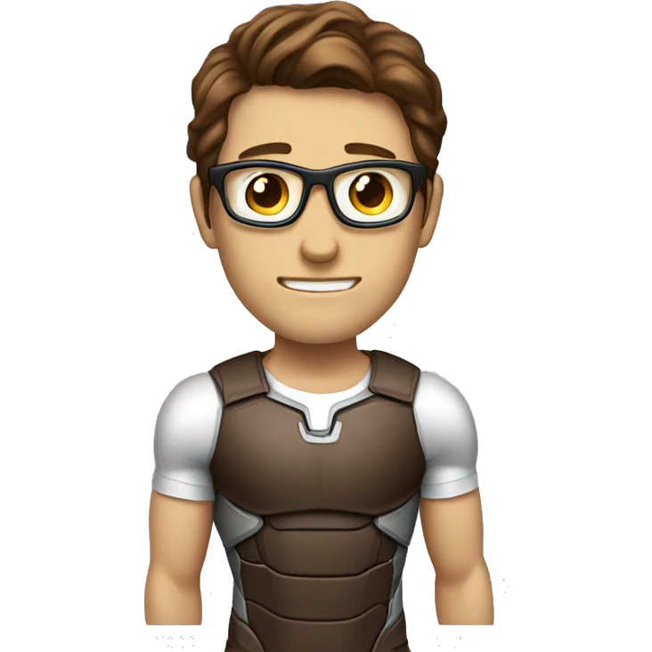 white nerd guy with brown hair inside ironman suit emoji