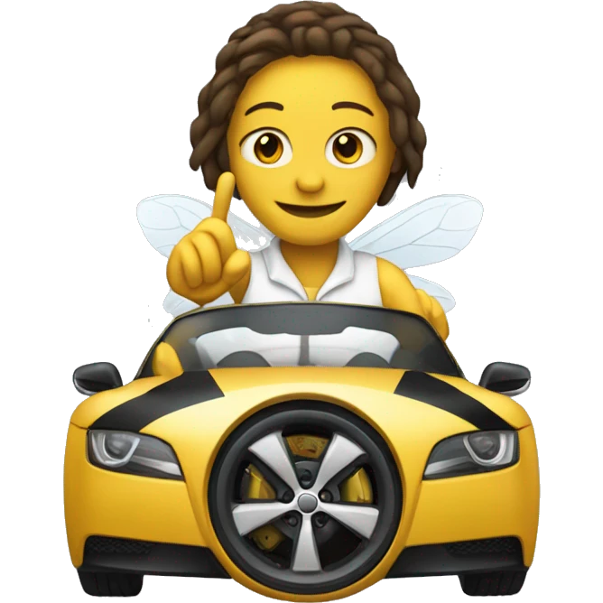 Bee driving a holding a wheel of white Audi  emoji