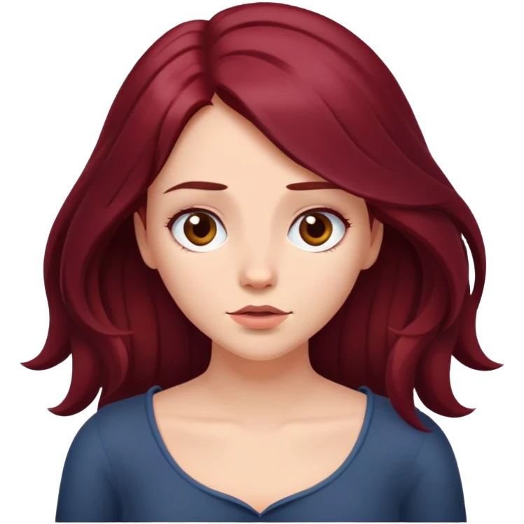 Beautiful long burgundy haired girl, shrugging shoulders emoji