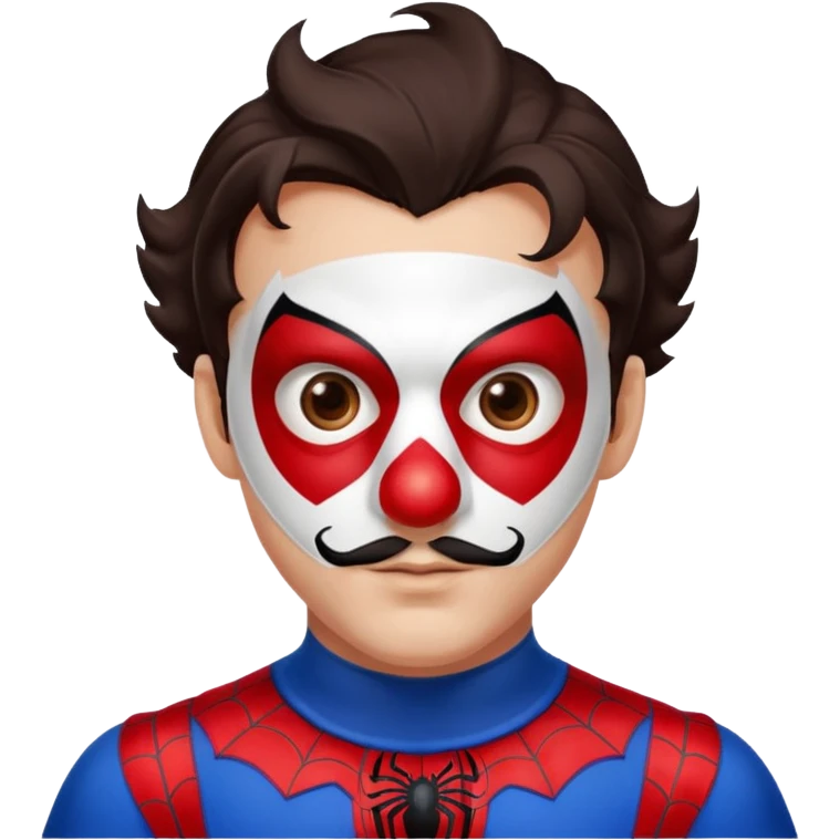 Create a man with brown eyes and dark hair into Spider-Man and a clown nose emoji