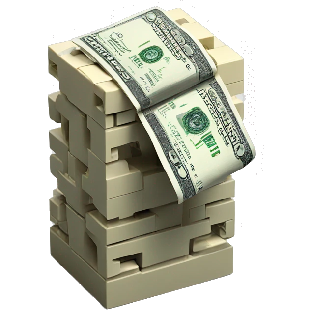 A LEGO PIECE WITH SOME MONEY BEHINF emoji
