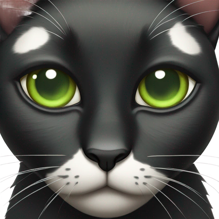 Black and with more white cat with spots and green eyes emoji