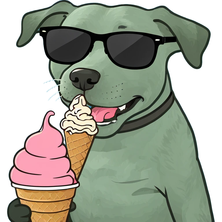 Dog with sunglasses eating ice cream emoji