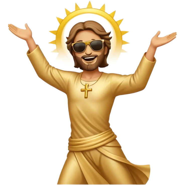 dancing figure of rejoicing Jesus with  sunglases golden  emoji