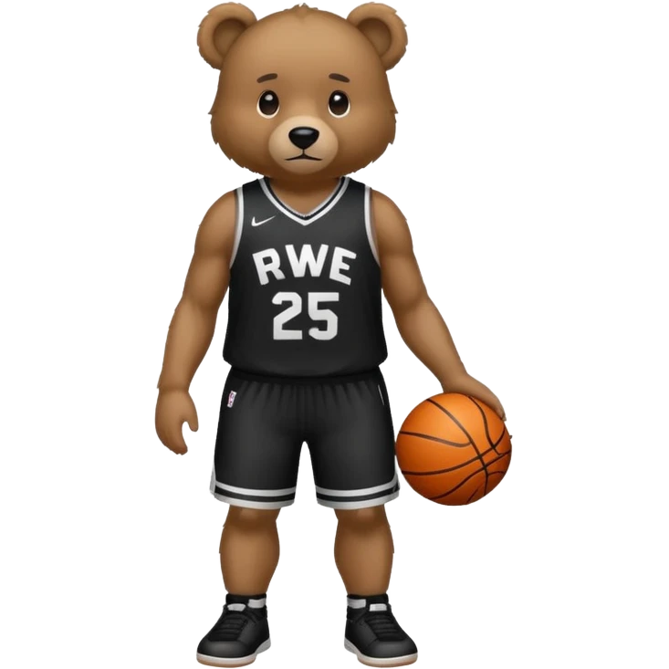 Bear with full body and wearing basketball black jersey that says RWE  emoji