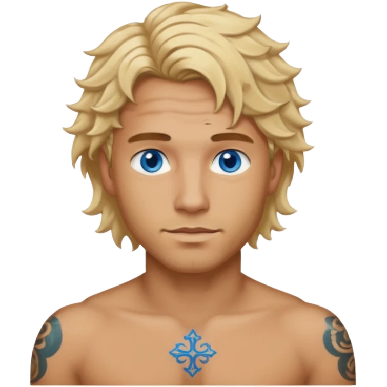 man with tattoo, blonde wavy hair emoji