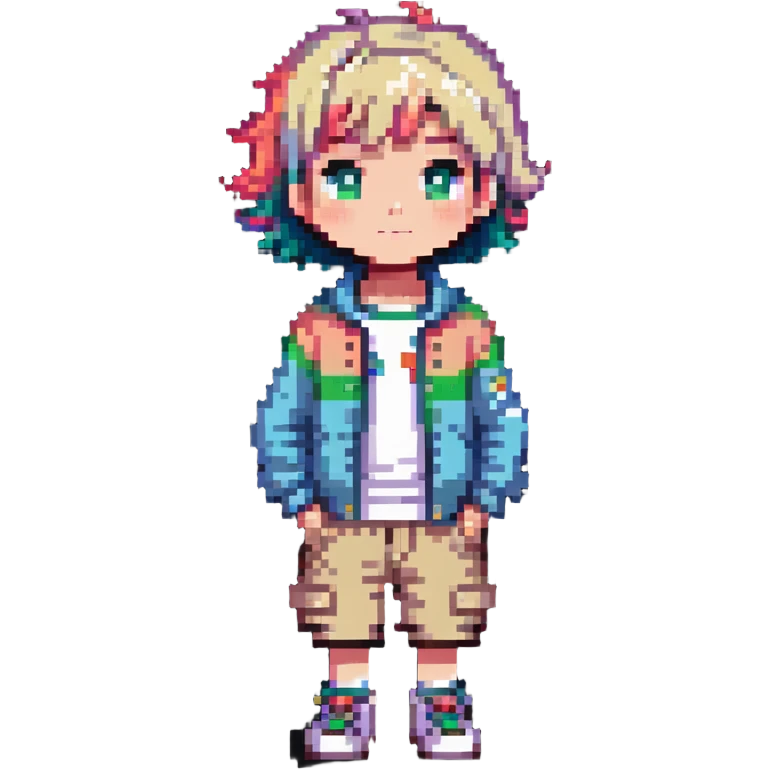 kid with short colorful hair and neutral clothing emoji
