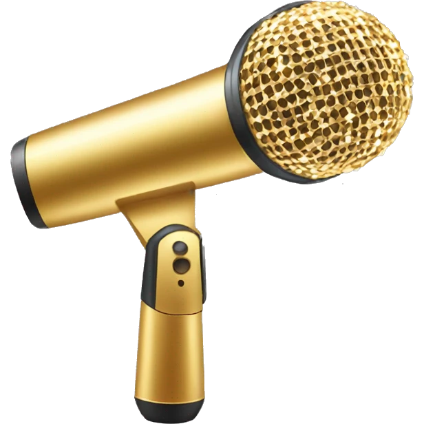 a gold handheld microphone with glitter emoji