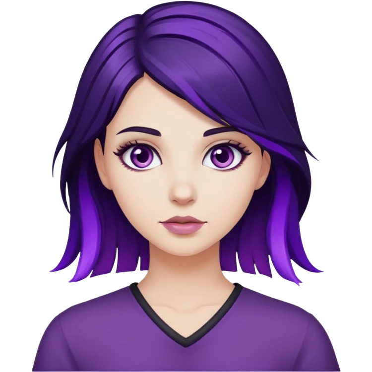 Белая девушка с темными волосами и фиолетовыми прядями волос emoji