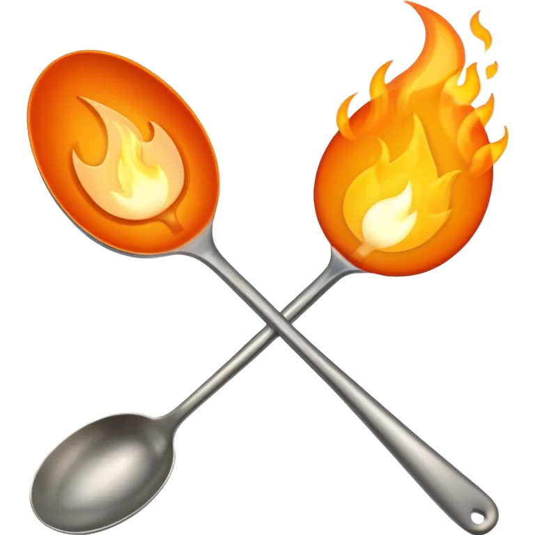 Una cuchara de metal y una llama de fuego por debajo emoji