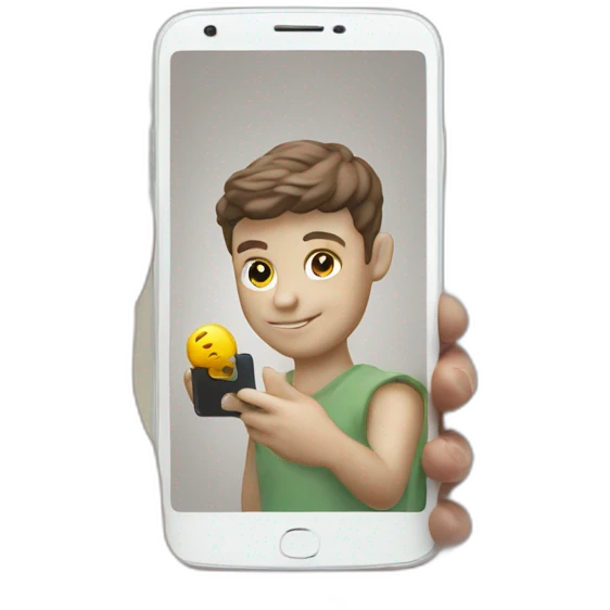  mobile phone is in the statueś hand emoji