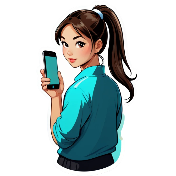 Asian girl with ponytail and white iPhone emoji