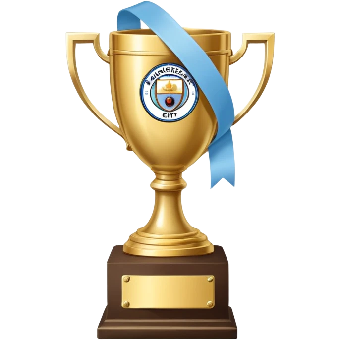 Trophy with Manchester City sky blue ribbons emoji