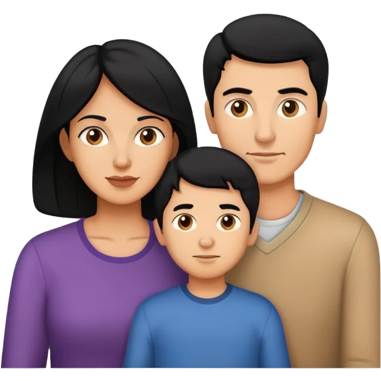 dad, mom and 2 sons, black hair emoji