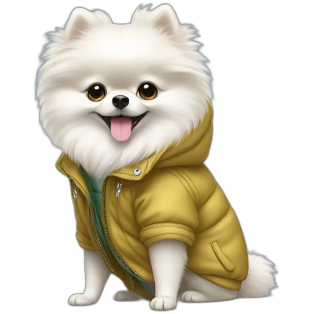 White pomeranian with jacket emoji