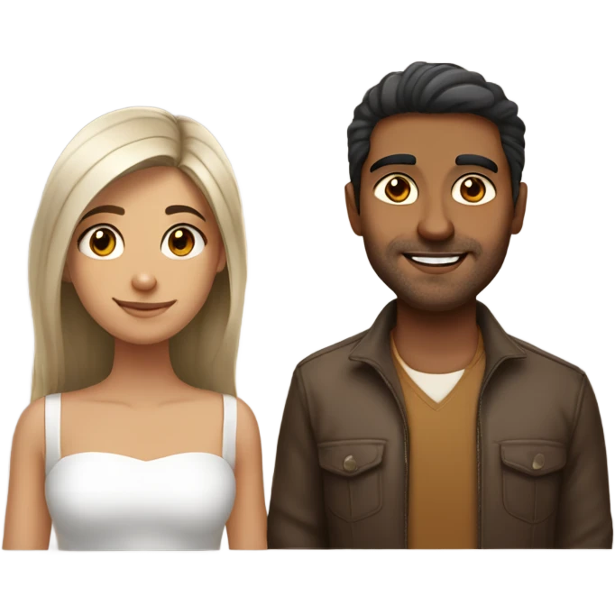 indian guy with a white brown ombre haired girl with hazel eyes emoji