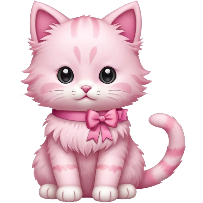 Cute pink kitty with a pink bow, full body, sitting emoji