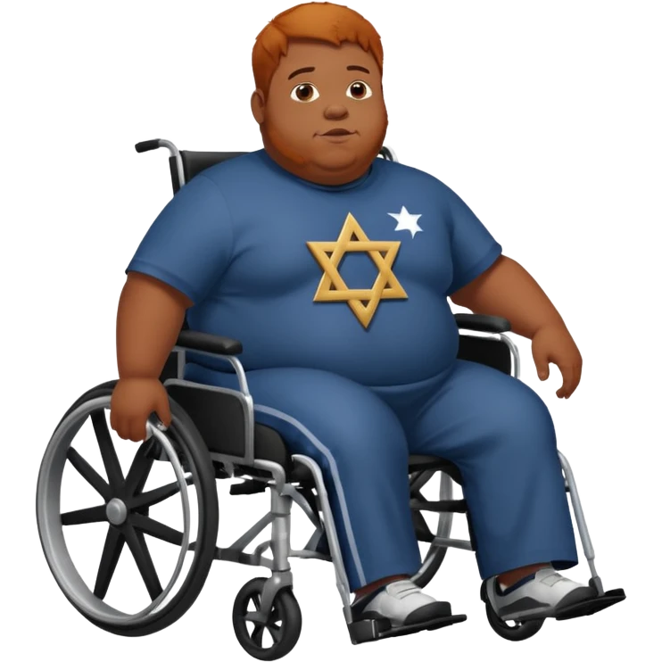 Obese Down syndrome black man with ginger hair in a wheelchair with a Jewish symbol  emoji