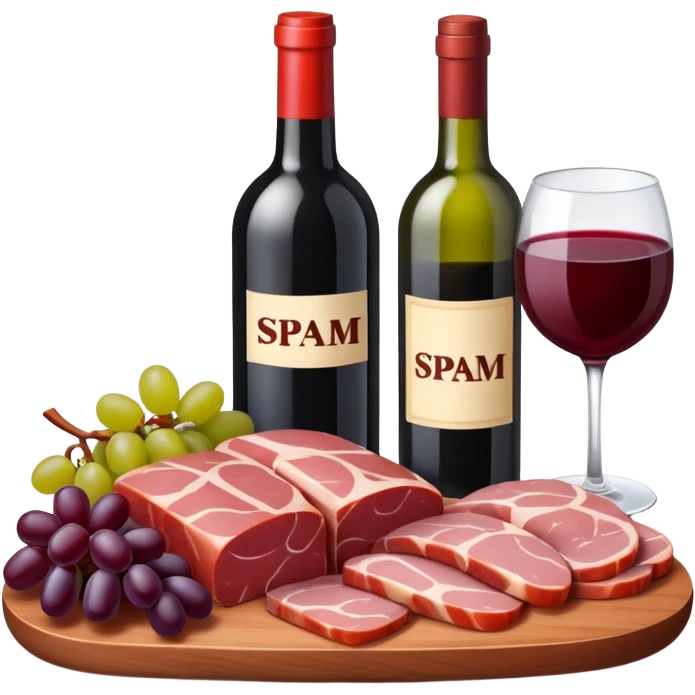 SPAM MEAT charcuterie with fruit and a bottle of wine emoji