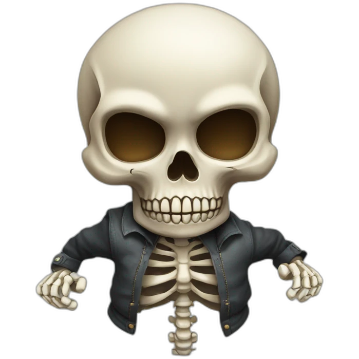 Skull head with a running body and clothes that have bones on the garments emoji