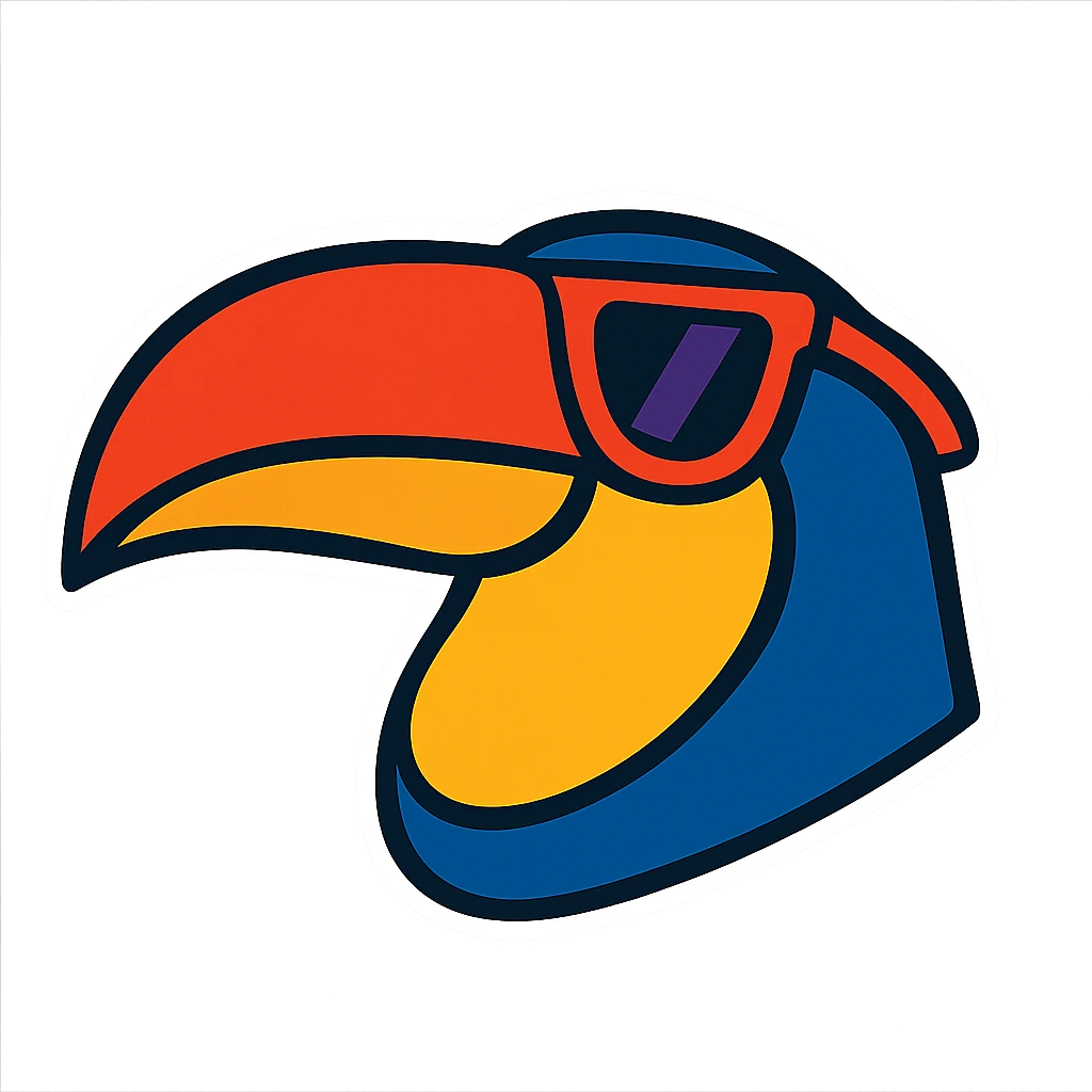 toucan head with sunglasses, white outline emoji
