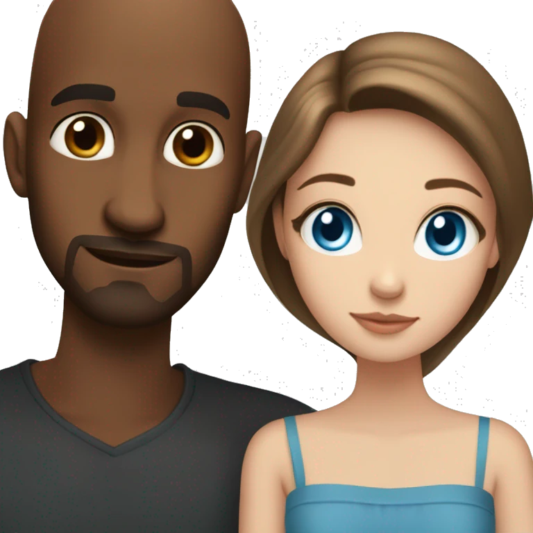 Beautiful Girl with blue eyes and long brown hair and boy with brown hair cuddling, Bald black man with goatee  emoji
