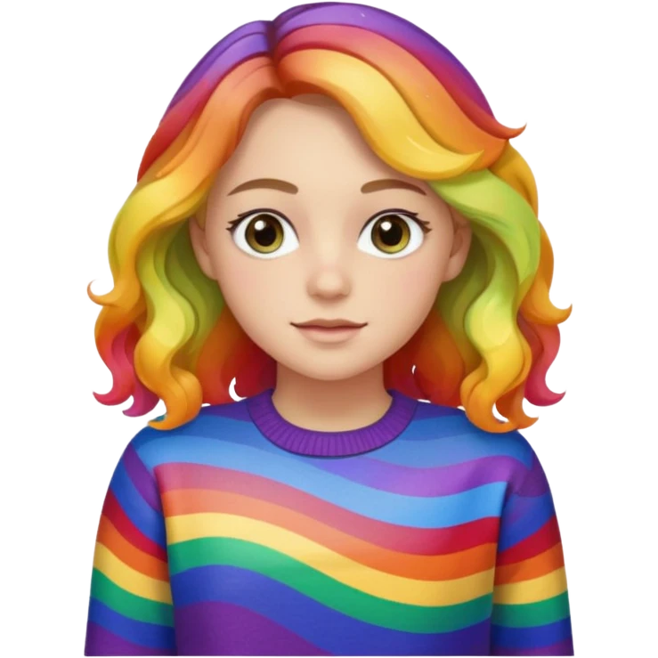 Lila renkli dalgalı saç beyaz tenrengi hafif çekik gözlü uzun kollu gökkuşağı swit emoji