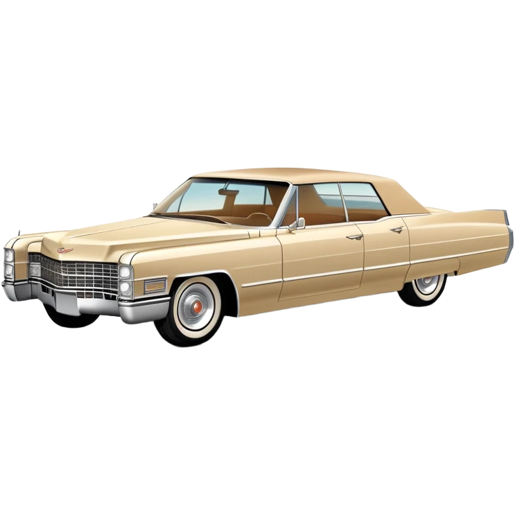Stylized beige 1966 Cadillac DeVille, simplified to core elements, minimal detail three-quarter view, clean lines, Once Upon a Hollywood reference, iOS emoji style emoji