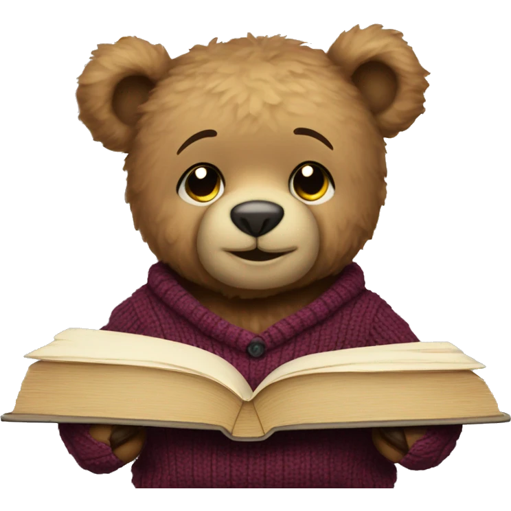 Cute teddy bear with a sweater reading a book  emoji