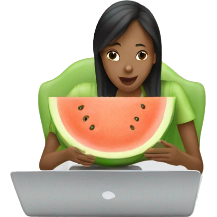 woman eating a melon while looking at a laptop emoji