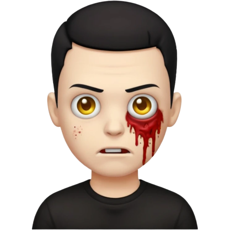 zombie emoji with buzz cut black hair and black t-shirt  emoji