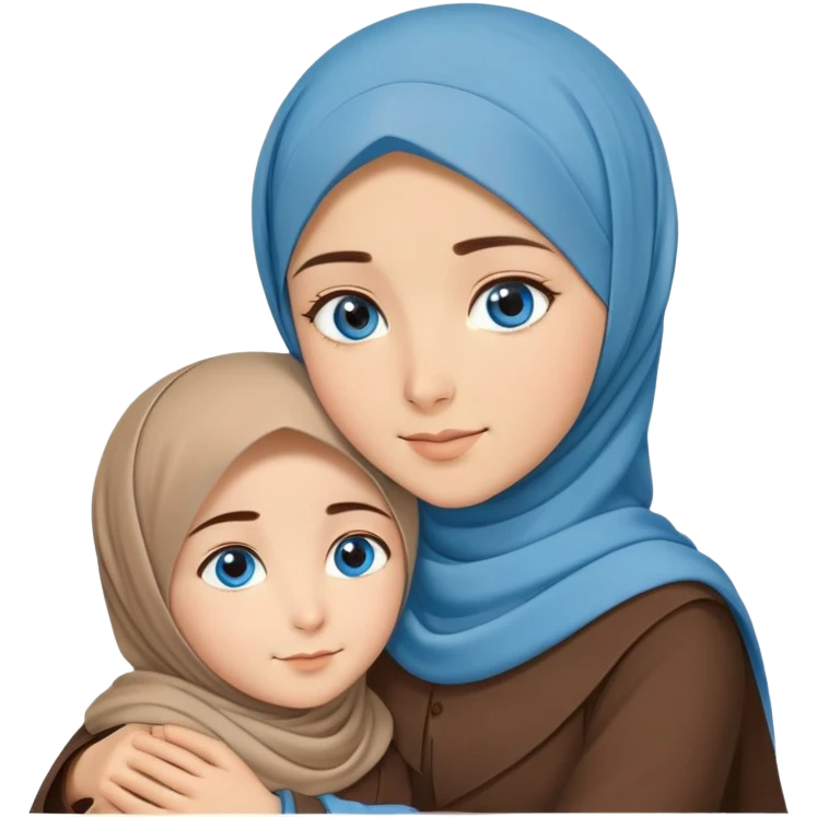 Turkish beautiful finish Konya girl blue eyes with brown beige hijab islamic dress and hugs with big boy brother  emoji