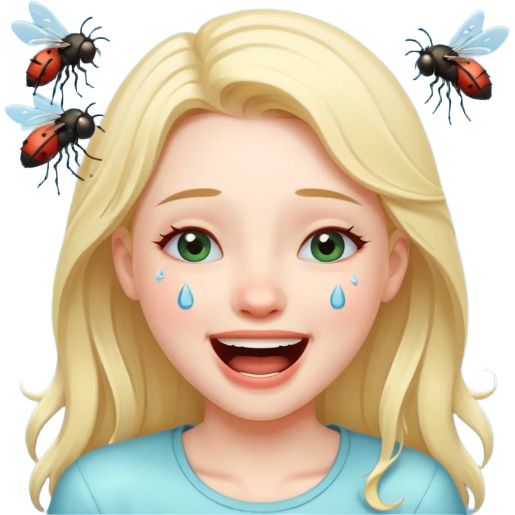 Caca fille qui pu et pleure de rire avec des mouches autour emoji