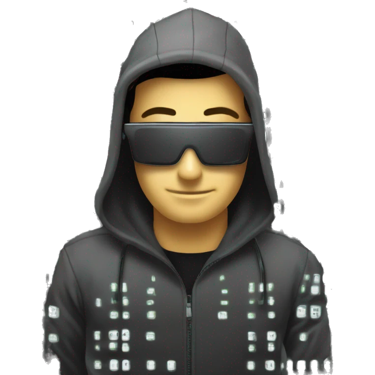hacker al portatilecon effetto matrix alle spalle emoji
