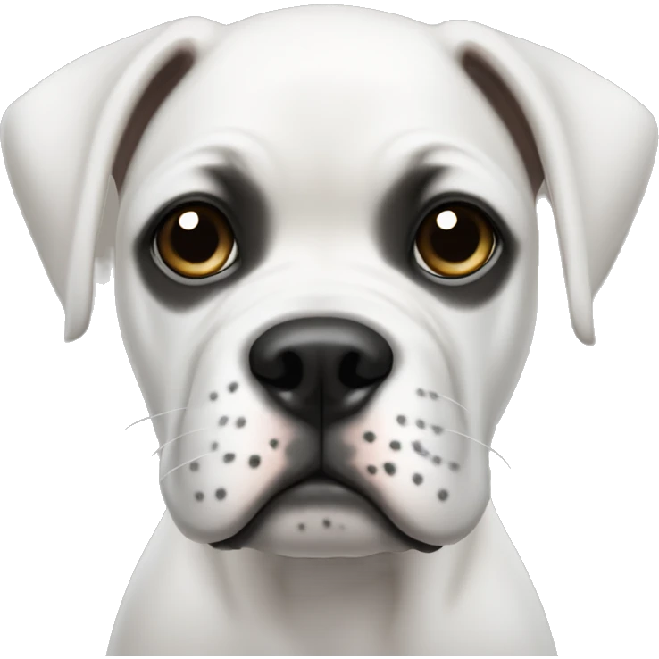 white boxer puppy with a couple small black dots on face  emoji