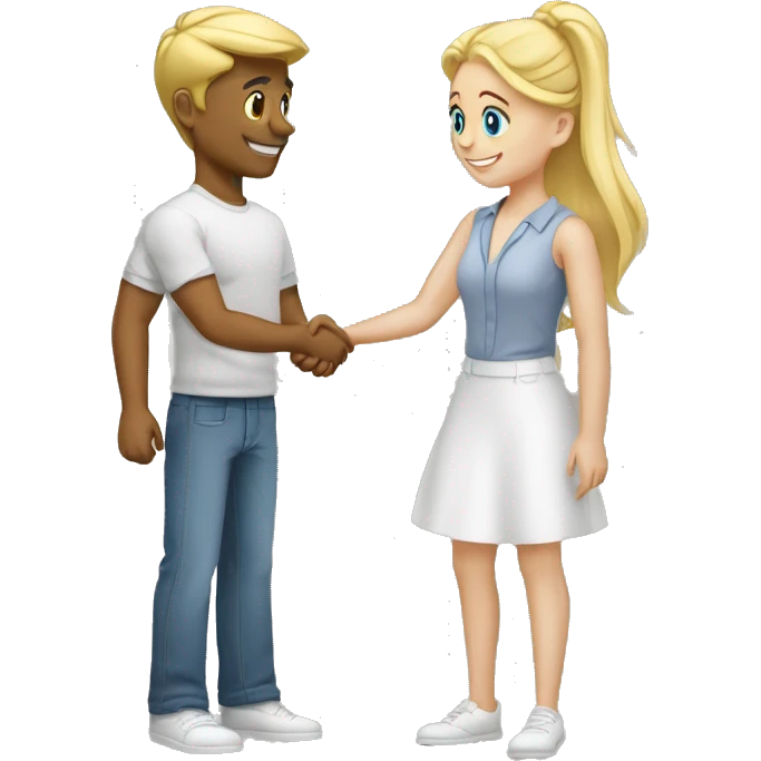 A 40-year-old fair-skinned entrepreneur shakes hands with an 18-year-old fair-skinned blonde girl, full-length emoji emoji