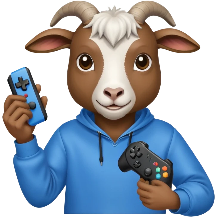 Goat wearing sweatshirt holding video game controller  emoji