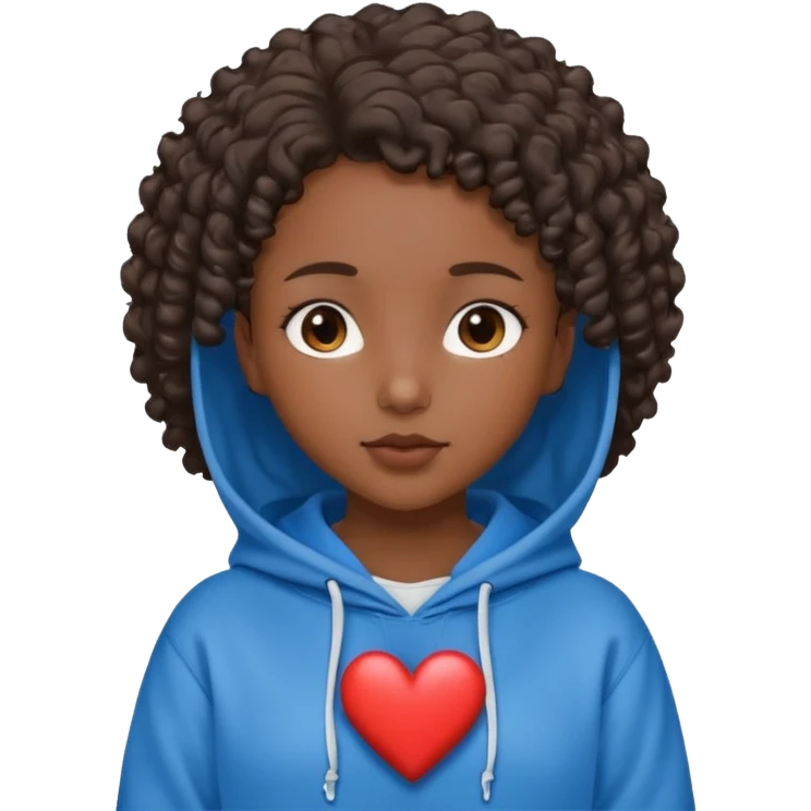 girl with dark skin short curly hair blue hoodie heart and Jesus symbol emoji