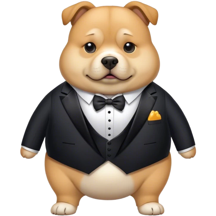 fat dog wearing a reflective tuxedo emoji