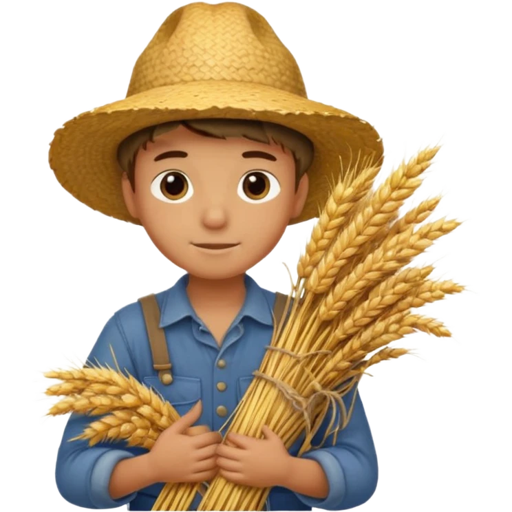 boy farmer, hug a bundle of straw emoji
