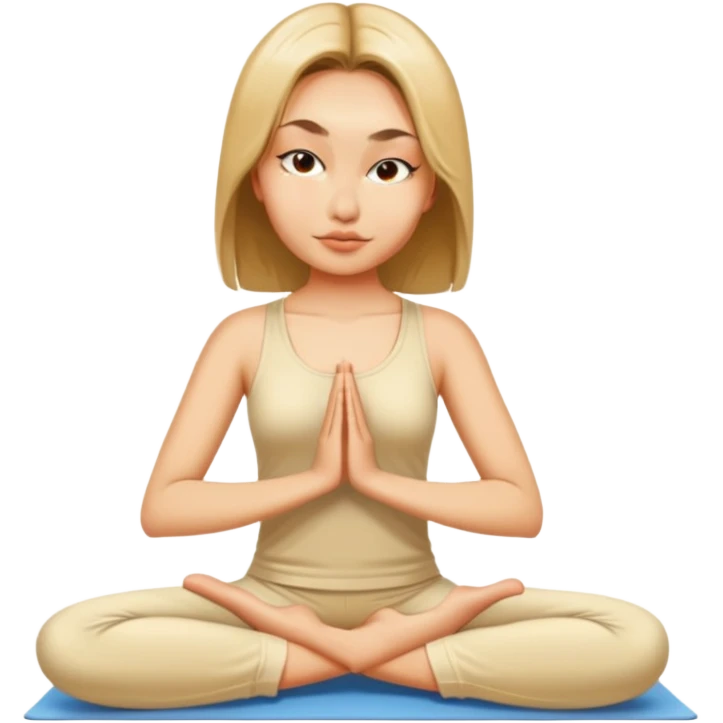 A girl does yoga sitting in beige pajamas emoji