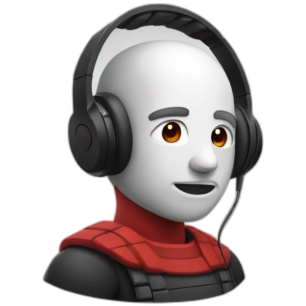 Agustin with streaming headphone and tsgirt with black and red squares emoji