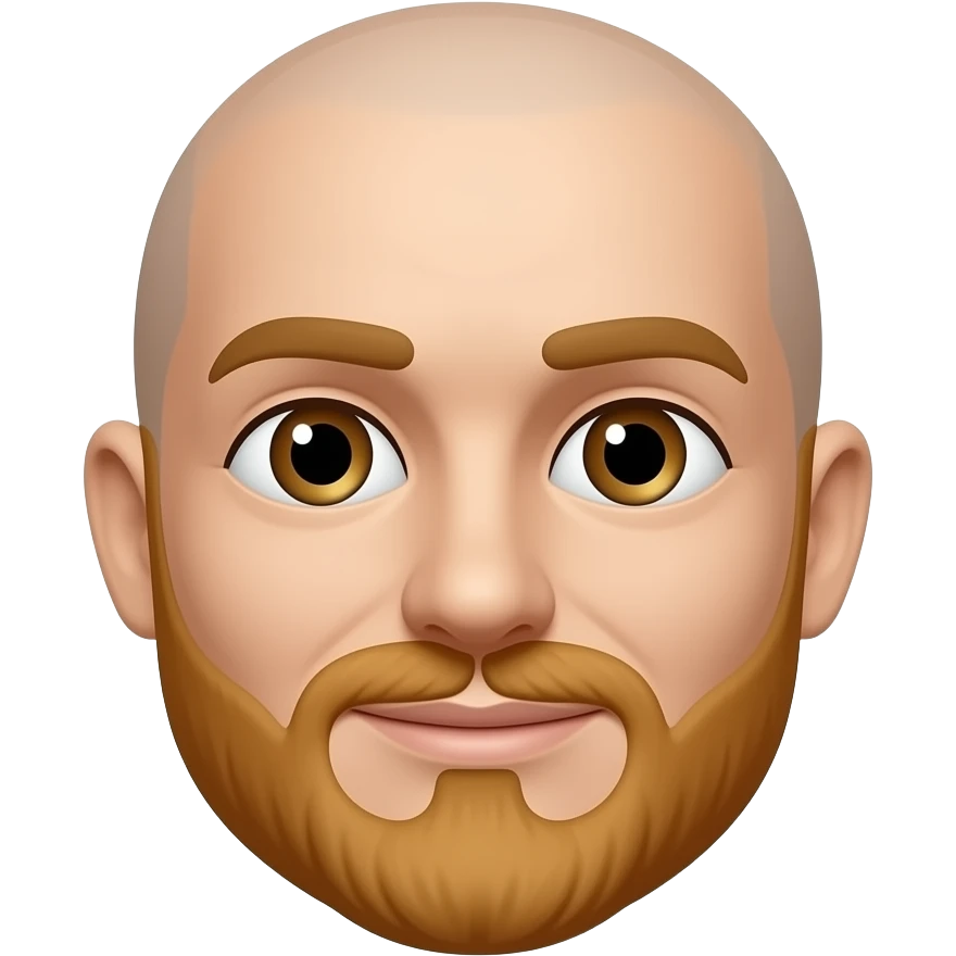 Bald man with ginger beard and brown eyebrows emoji face slim face no hair on head at all emoji