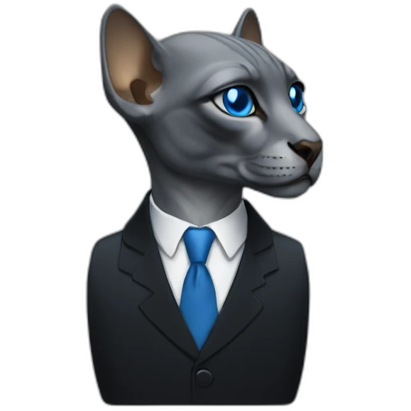 sphinx grey can with blue eyes portrait in black suit emoji