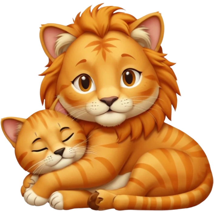 Animal Gata masajeando con la mano derecha la cabeza de un león  emoji