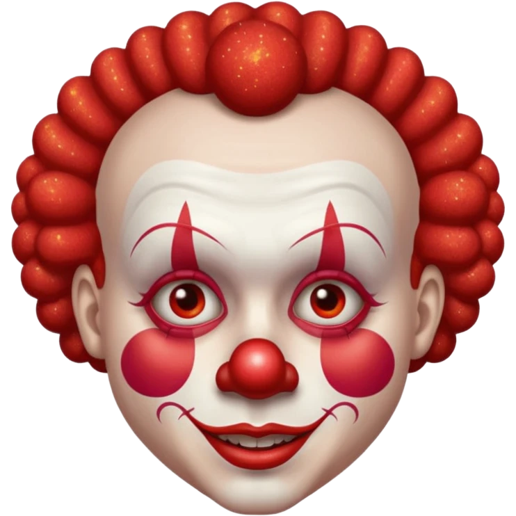 red glitter clown with the neutre facial expression emoji