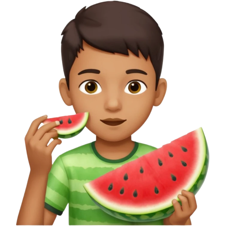 a watermelon with a indian 13 yearold boy who is a little fat eating it emoji