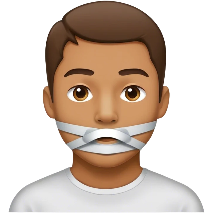 homem com fita adesiva na boca sem poder falar emoji