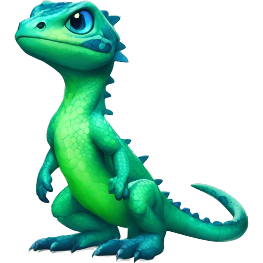 A Cyan Shiny Glossy Anthro-Scalie-Lizard-Reptile-Salamandrian-Fakémon with dark-blue patterns and light-green belly Full Body emoji