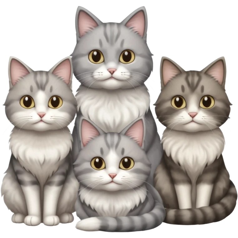 a very fluffy grey and white cat sitting with 2 other cats emoji